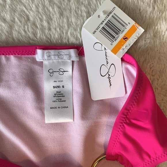Jessica Simpson Pink Bathing Suit Bottoms with Gold Rings Size Small NWT - Picture 6 of 10